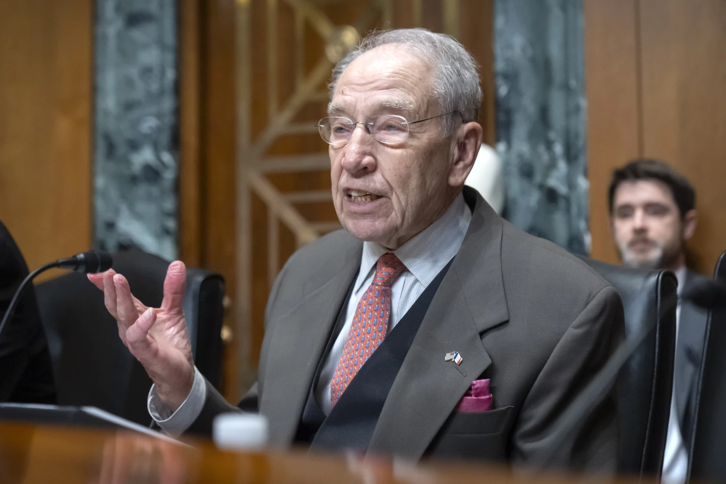 Sen. Chuck Grassley, R-Iowa, speaks during a hearing of the Senate Committee on Finance on Capitol Hill, Thursday, March 6, 2025, in Washington. (AP Photo/ Mark Schiefelbein)