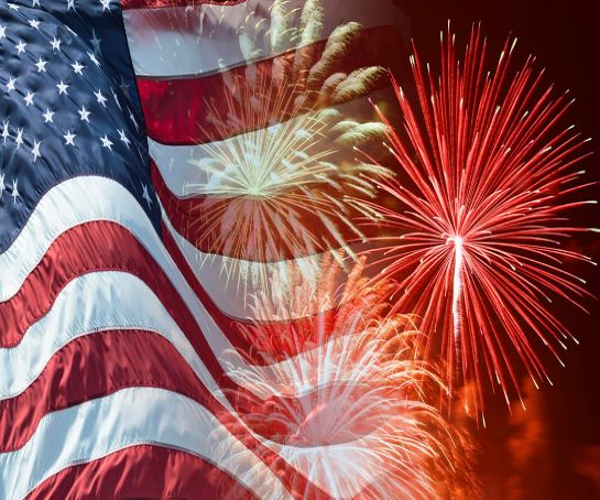 Fireworks over flag