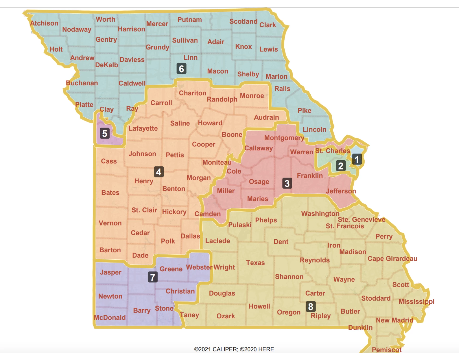 The above map, filed by Rep. Dan Shaul in December, received approval from the Missouri House on Wednesday.